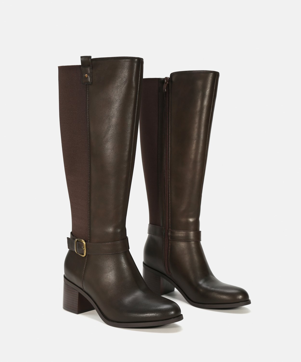 Botas altas marrones tac&oacute;n hebilla